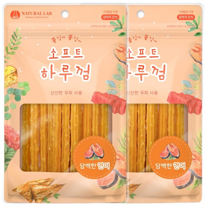 네츄럴랩 강아지 소프트 하루껌 간식, 연어 맛, 85g, 2개 - 쿠팡