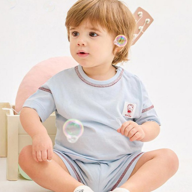 Milk Baby 兒童透氣拼色縫線夏季家居服上下衣套裝