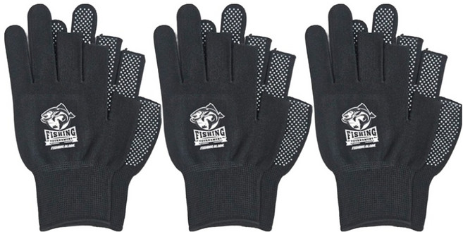 보급형 3컷 낚시장갑 양손착용 세트, 블랙, 3세트