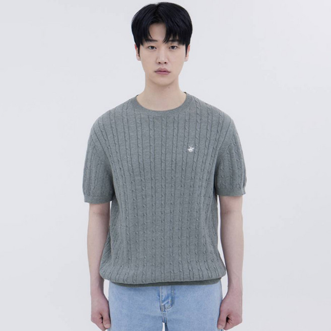 비버리힐스폴로클럽 남녀공용 라운드넥 꽈배기 케이블 반팔 니트 CPN7T80