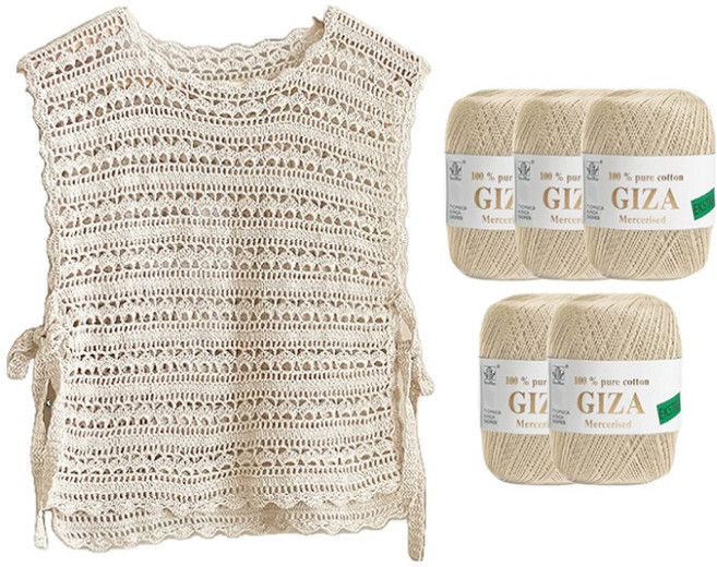 울클럽 리본 베스트 뜨개 DIY 기자 실 5p + 영상도안 세트, 001 아이보리, 1세트