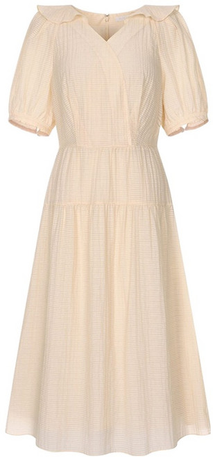 올리브데올리브 여성용 프릴 넥 포인트 롱 원피스