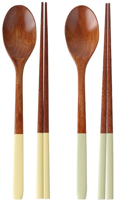 컬러핸들 옻칠 수저 2벌 세트, 레몬, 민트, 숟가락 2p + 젓가락 2p, 1개
