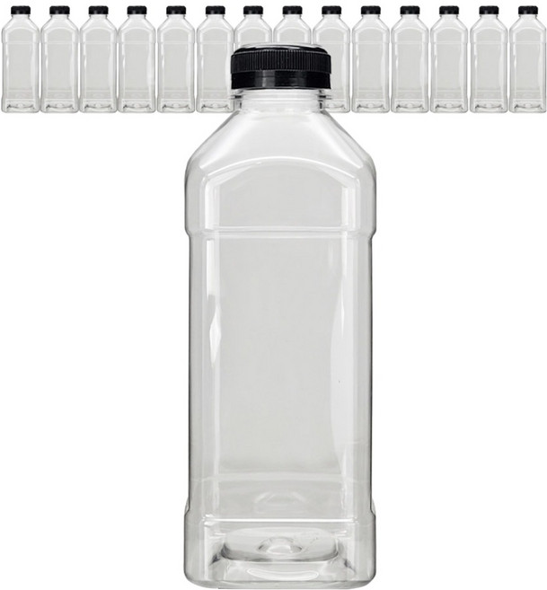 미르코리아 고강도 프리미엄 투명 페트 사각 우유병 블랙, 1L, 15개