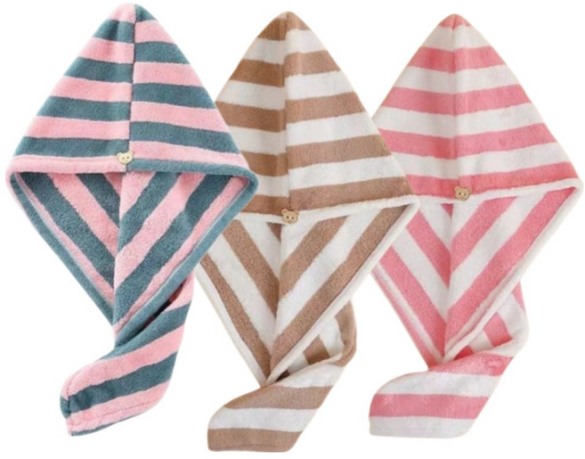 갠지라이프 쁘띠 줄무늬 헤어드라이 타올 3종 세트, 혼합색상, 1개