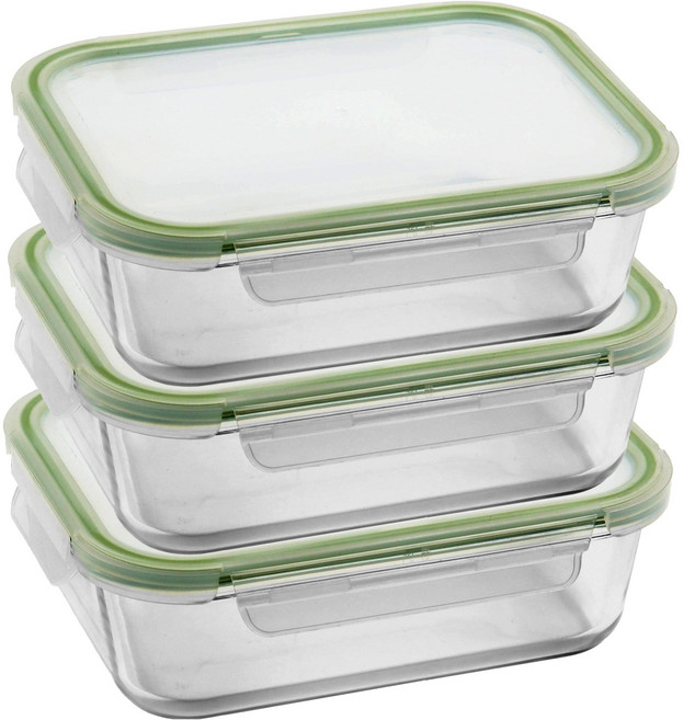 발룬피니 내열 강화유리 직사각 밀폐용기, 3개, 370ml
