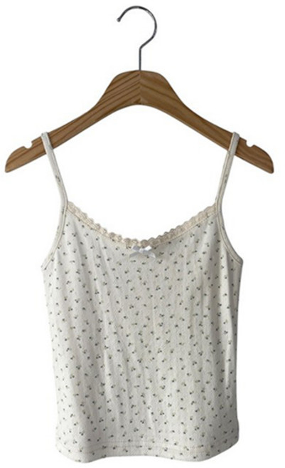 여성용 르흐드 슬림 리본 블루베리 패턴 펀칭 나시 cpns1233k53