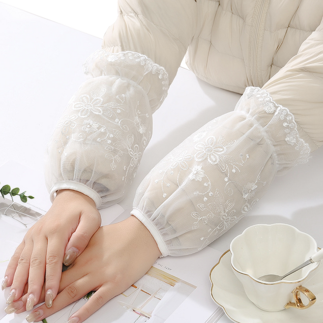 썬데이 예쁜 미술용 레이스 팔토시 2p, 플라워 화이트