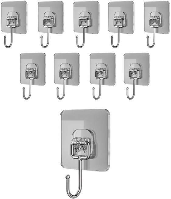 생활업글연구소 무타공 접착식 후크, 투명, 10개