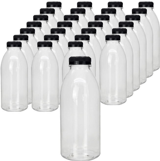 미르코리아 고강도 프리미엄 투명 페트 원형 주스병 블랙, 500ml, 28개