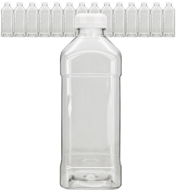 미르코리아 고강도 프리미엄 투명 페트 사각 우유병 화이트, 1L, 15개