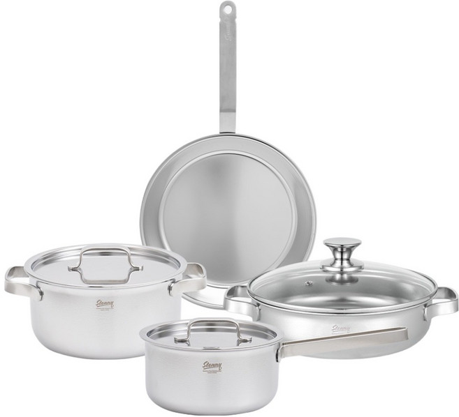 스테니 인덕션 무연마제 통5중 스텐팬 28cm + 스텐냄비 16편수 + 20양수 + 24전골 세트, 4종, 1세트