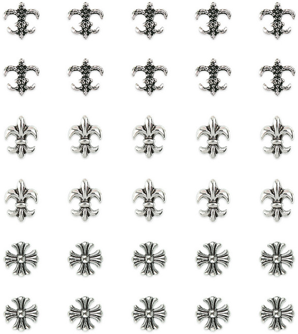 젤로젤로 네일 파츠, 30개, JCP-32 엔틱 크롬 십자가 실버 혼합