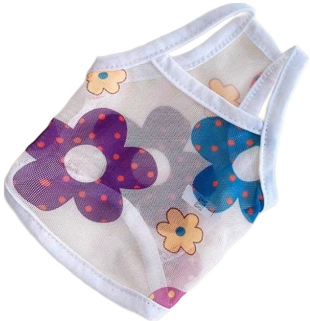 코코스튜디오 강아지 라라 튤립 꽃 망사 나시 티셔츠, 화이트, 1개