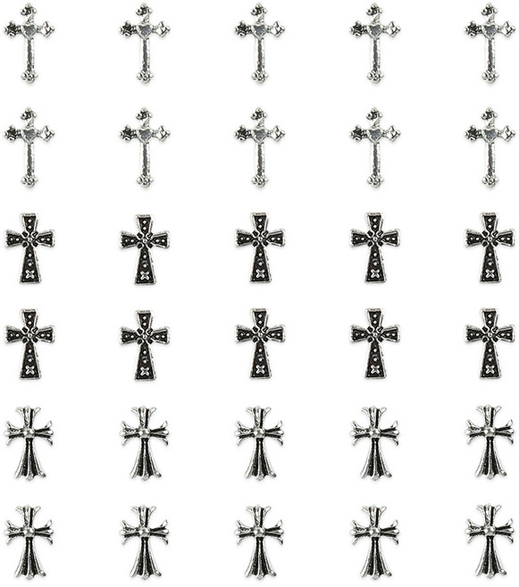 젤로젤로 네일 파츠, 30개, JCP-31 엔틱 크롬 십자가 실버 혼합