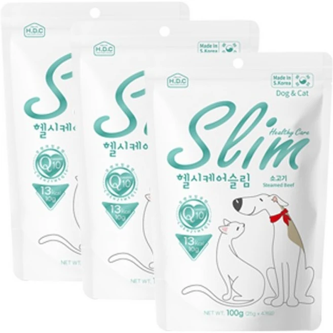 에이치디씨 반려동물 헬시케어슬림 간식, 3개, 100g, 소고기 - 쿠팡