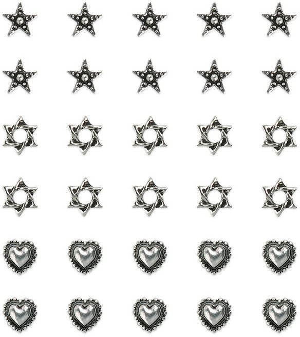 젤로젤로 네일 파츠, 30개, JCP-33 엔틱 크롬 별하트 혼합 실버
