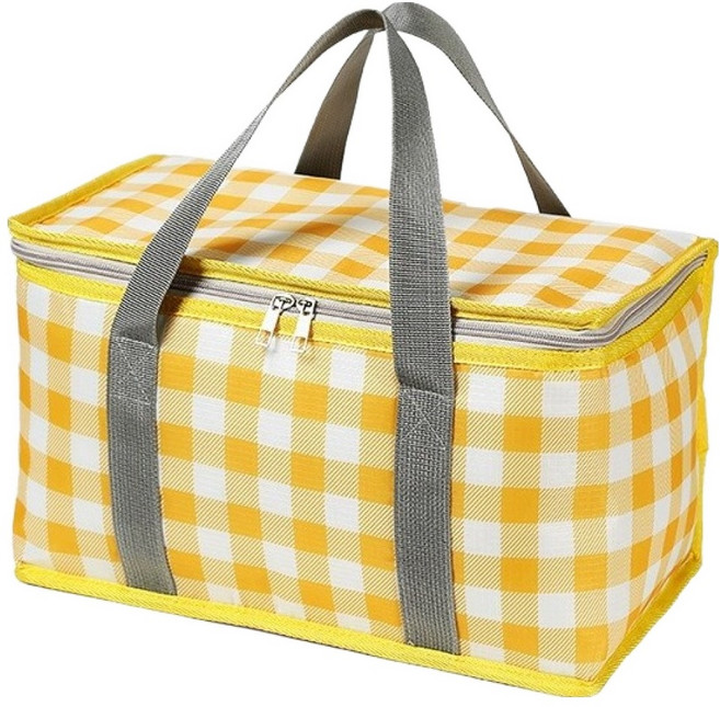 클로나인 보냉 보온 쿨러백, 체크 옐로우, 1개