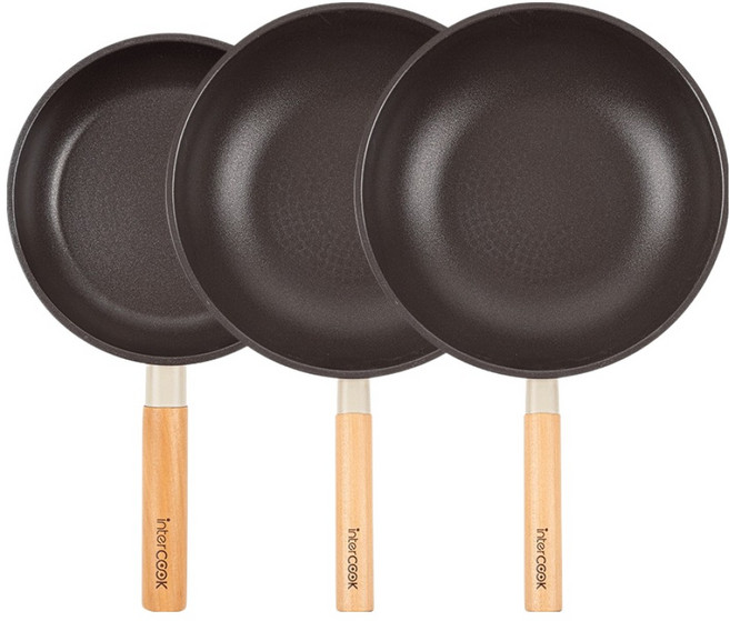 인터쿡 인덕션 포레스트 후라이팬 세트 3개, 베이지, 1세트, 후라이팬 20cm + 궁중팬 28cm + 궁중팬 28cm