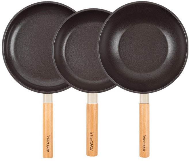 인터쿡 인덕션 포레스트 후라이팬 세트 3개, 베이지, 1세트, 후라이팬 24cm + 후라이팬 20cm + 궁중팬 24cm