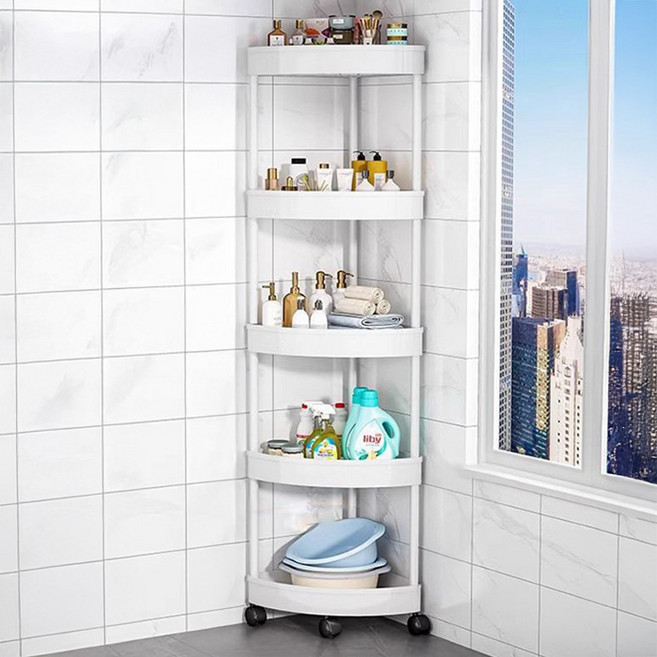 욕실 이동식 코너 트롤리, 화이트, 5단