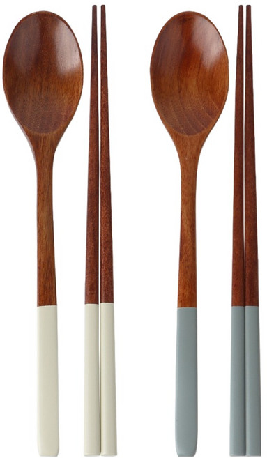 이와이엔스토리 컬러핸들 옻칠 수저 2인 세트, 그레이, 블루, 숟가락 2p + 젓가락 2p, 1세트