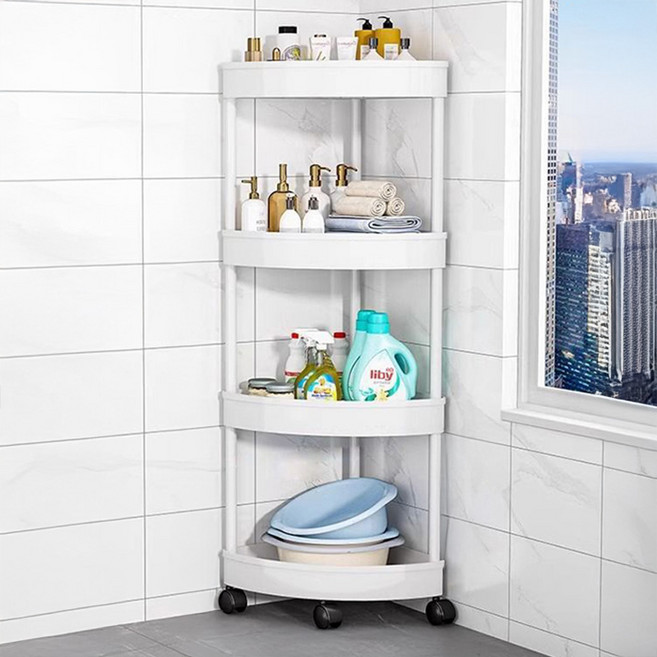 욕실 이동식 코너 트롤리, 화이트, 4단