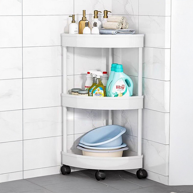 욕실 이동식 코너 트롤리, 화이트, 3단