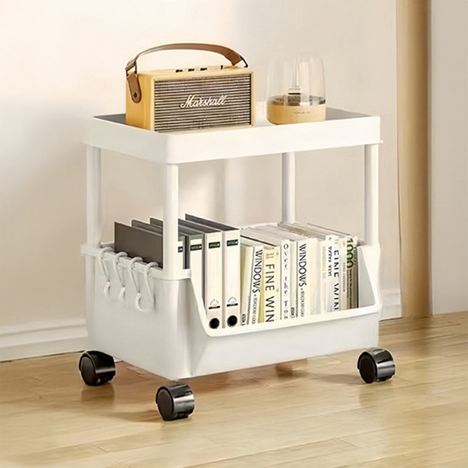 앞트임 장난감 책정리 이동식 트롤리, 화이트, 2단
