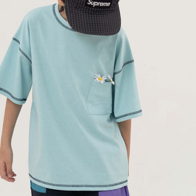 남아용 통기성 샤인 루퍼스 오버사이즈 포켓 반팔티