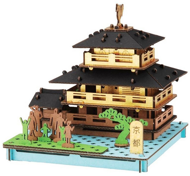 Hacomo PUSU 3D系列 紙模型 療癒系DIY拼圖 益智玩具, 京都鹿苑寺, 1組, 150片
