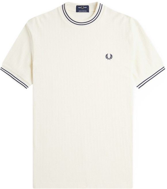 FRED PERRY 羅紋平紋針織短袖T恤 M8679, Ecru
