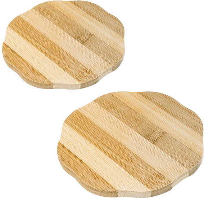 대나무 원웨이브 우드 냄비받침대 소, 2개