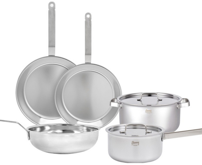 스테니 인덕션 무연마제 통5중 스테인리스 스텐팬 2종 + 스텐웍 + 스텐냄비 2종 세트, 혼합색상, 스텐팬 24cm + 28cm + 스텐웍 24cm + 스텐냄비 편수 16cm + 양수 20cm, 1세트