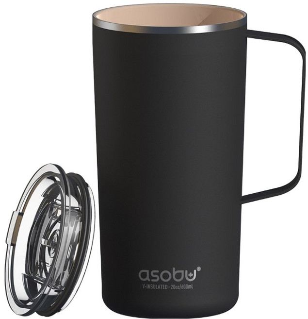 아소부 스텐 진공 보온보냉 타워 머그컵, 블랙, 600ml, 1개