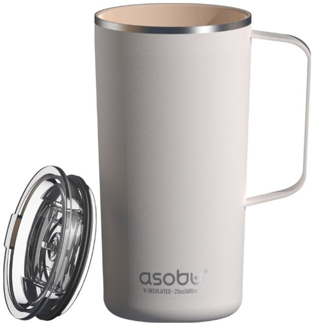 아소부 스텐 진공 보온보냉 타워 머그컵, 화이트, 600ml, 1개