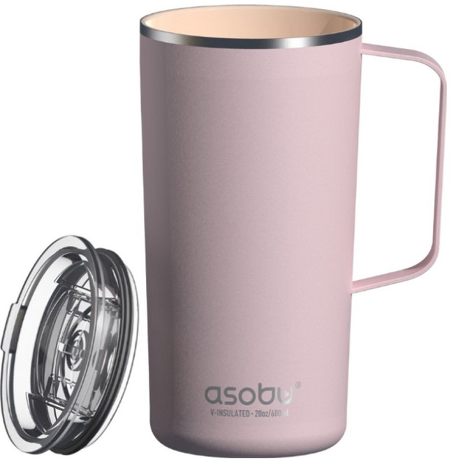 아소부 스텐 진공 보온보냉 타워 머그컵, 핑크, 600ml, 1개