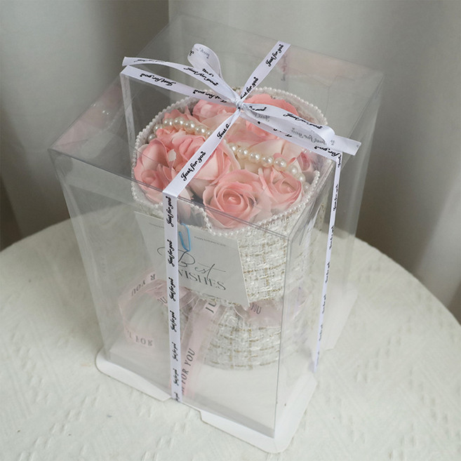 小香風香皂花束禮盒 附透明禮盒 + 燈飾 CN0349-C 9朵, 漸變粉色, 1盒