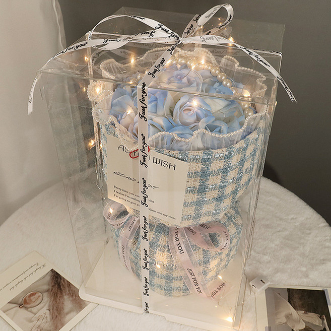 小香風香皂花束禮盒 附透明禮盒 + 燈飾 CN0349-I 19朵, 漸變藍色, 1盒