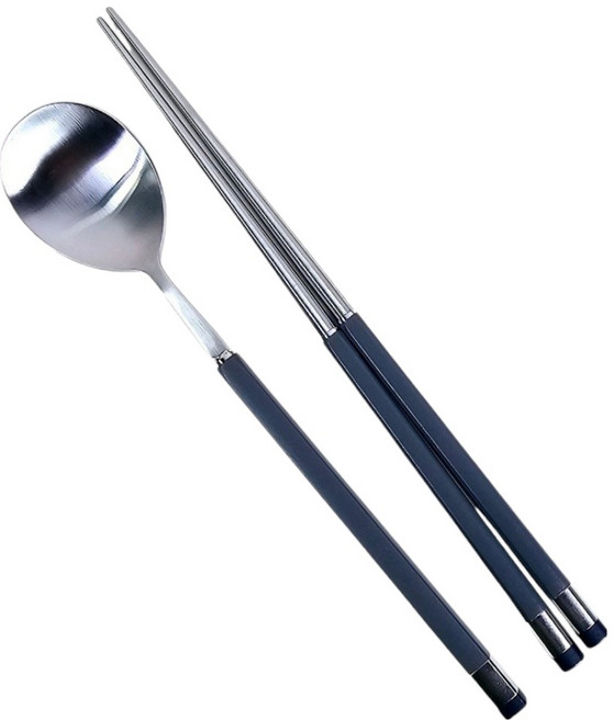 보겐 몽블랑 큐브사각 한식 수저 세트, 실버 + 차콜, 1세트, 숟가락 + 젓가락