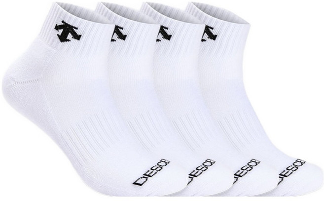 데상트 남성용 스포츠 파일 발등로고 발목양말, 화이트, 4개