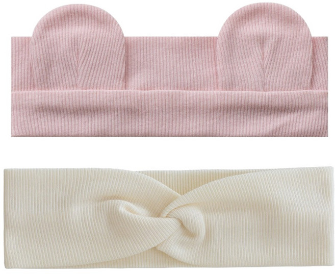 BABY&I 嬰幼兒羅紋麻花髮帶 + 小熊髮帶組合