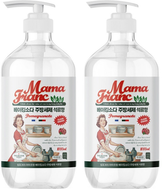 쉼표365 마마프랑 베이킹소다 주방세제 석류향, 1L, 2개