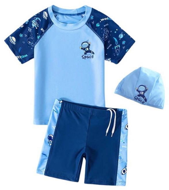 우주아이 우주소년 수영복 상의 + 하의 + 수영모 세트