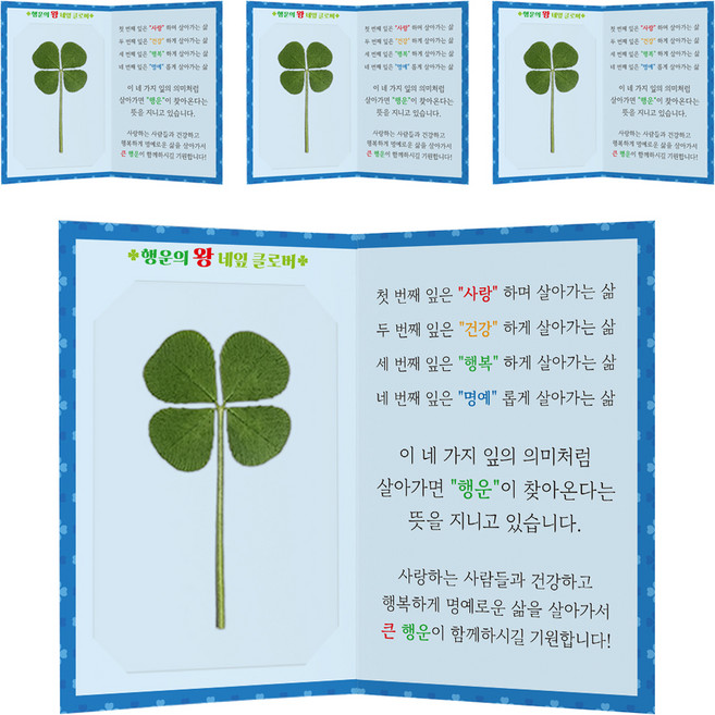 Lucky Symbol 幸運超級四葉草真花護貝卡 4p + 留言折疊卡 4p 套組, 4套, 混合顏色