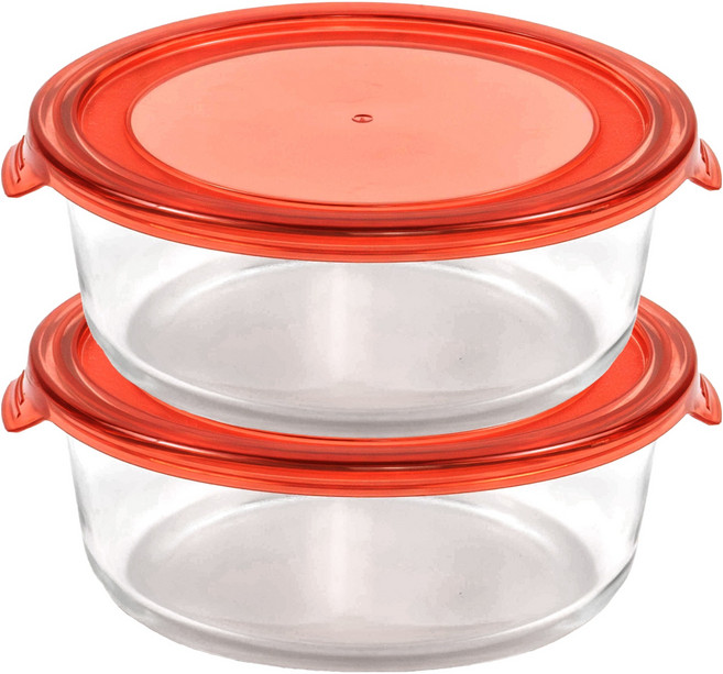 발룬피니 내열강화유리 원형 반찬통, 2개, 400ml