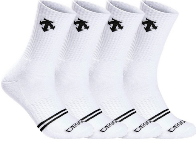 데상트 여성용 스포츠 파일 앞투선 중목양말, 화이트, 4세트