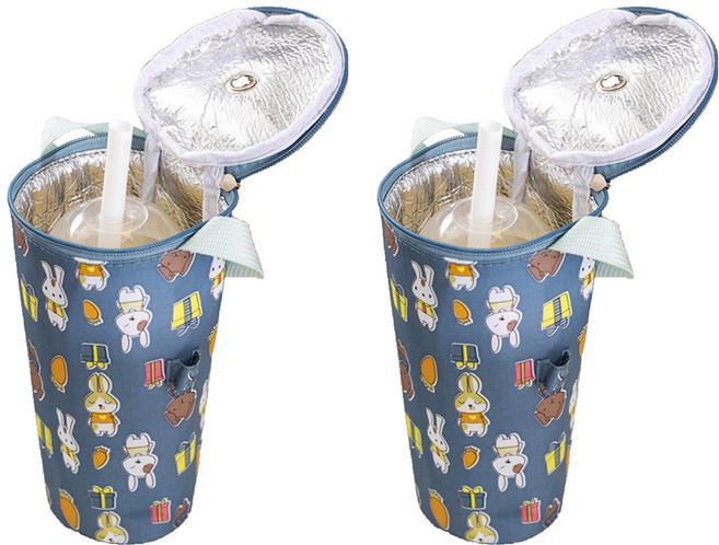 데이리듬 빨대구멍 텀블러 보냉 파우치, 블루, 2개