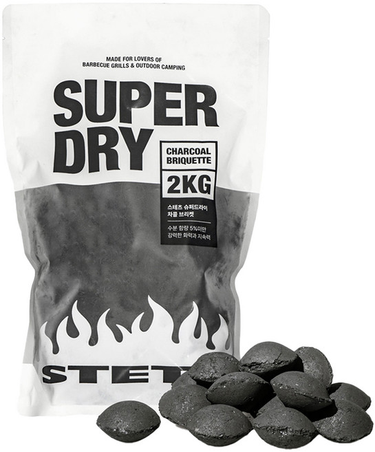 스테츠 슈퍼 드라이 차콜 브리켓 바베큐 캠핑용 숯, 2kg, 1개
