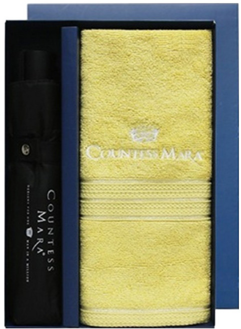 카운테스마라 송월타월 선물 타월 CM뱀부 블럭 + 3단 폰지 우산 + 쇼핑백 세트, 1세트